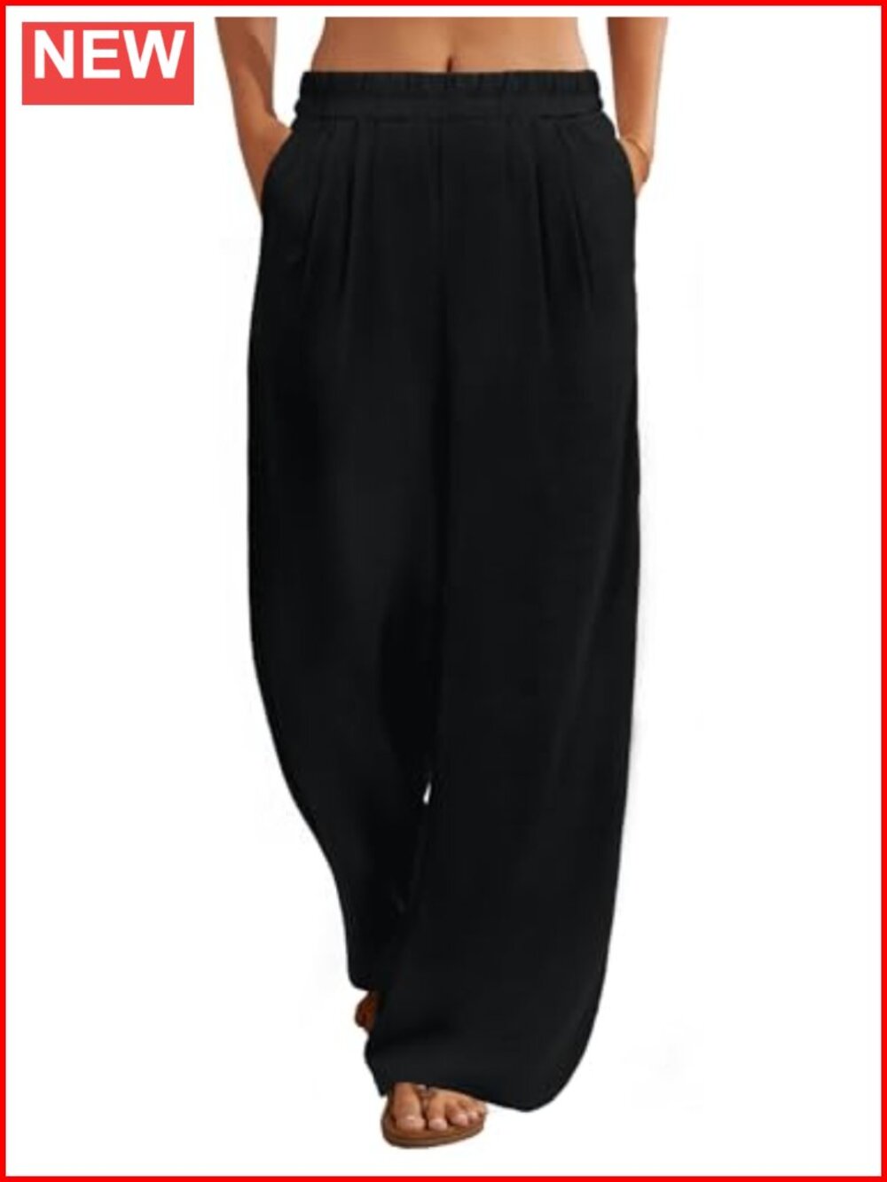 Linen Pants Women Pleated Wide Leg Palazzo Pants with Pockets